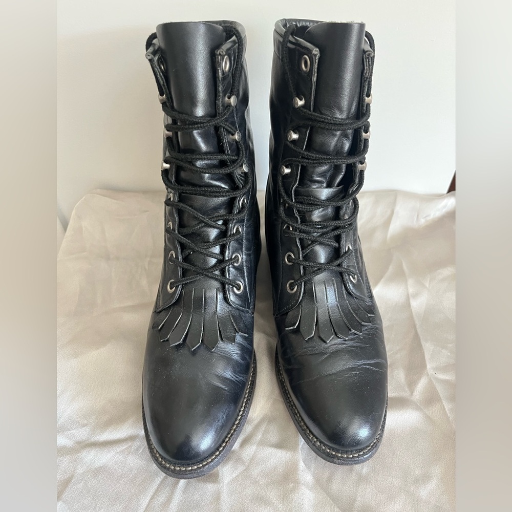 Vintage Fringe Justice Black Leather Boots